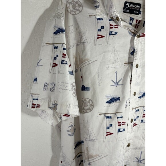 BIMINI Bay XL White, Red Blue Sailboat Nautical Boating Hawaiian Sea Mens Shirt - Picture 3 of 8